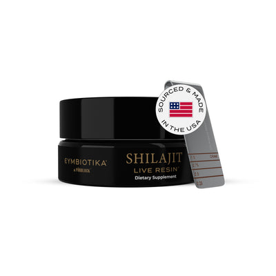 CYMBIOTIKA Pure Shilajit Resin with Elemental Gold, Fulvic Acid, 84+ Trace Minerals, Digestive & Immune Supplement to Support Focus & Energy, Overall Health, High Potency, Vegan, Non GMO, 15g Jar