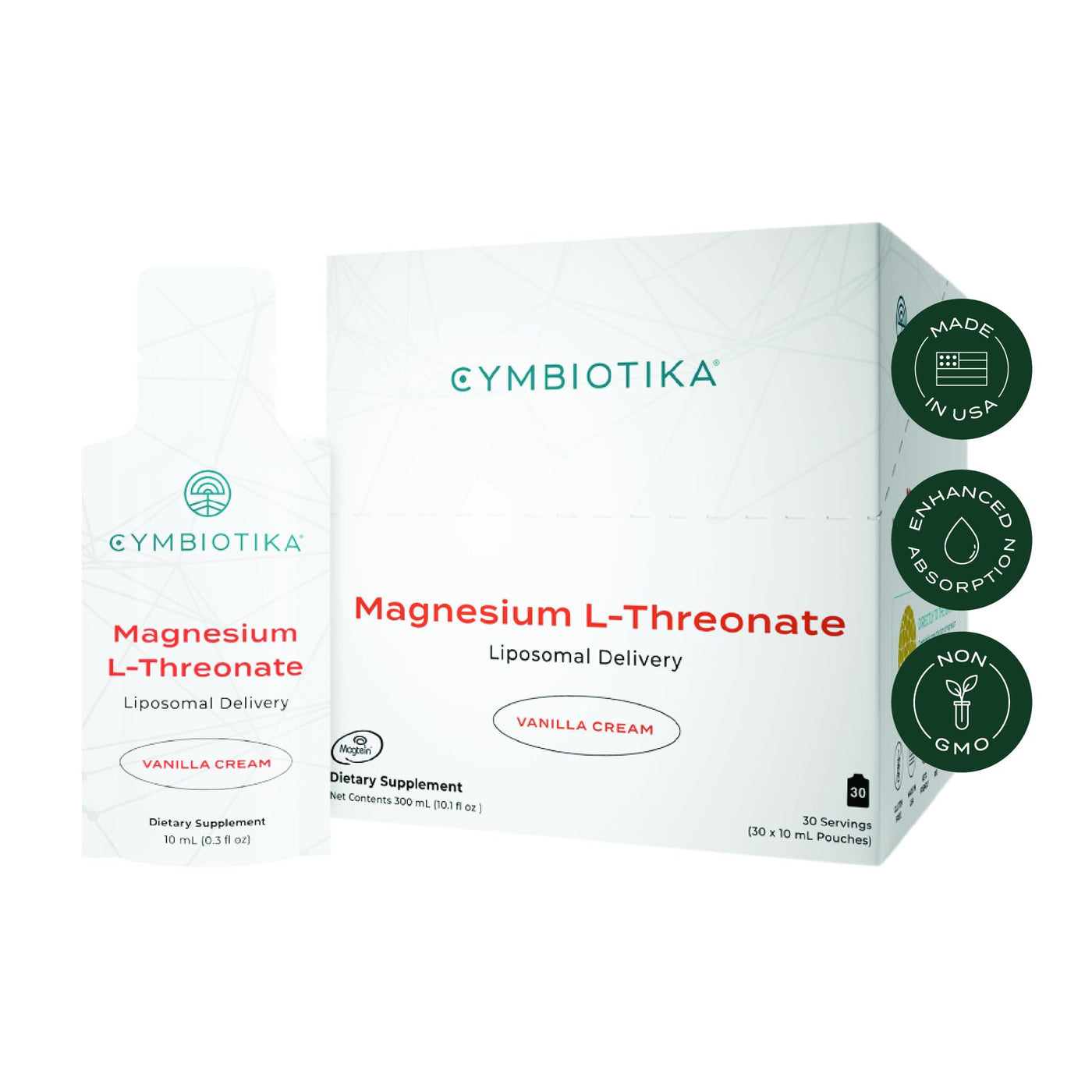 CYMBIOTIKA Magnesium Threonate for Enhanced Mental Clarity & Tranquility – Supports Cognitive Wellness, Daily Calm & Balanced Mood, Fast-Acting Formula with Travel 10 mL Pouches, 30 Servings