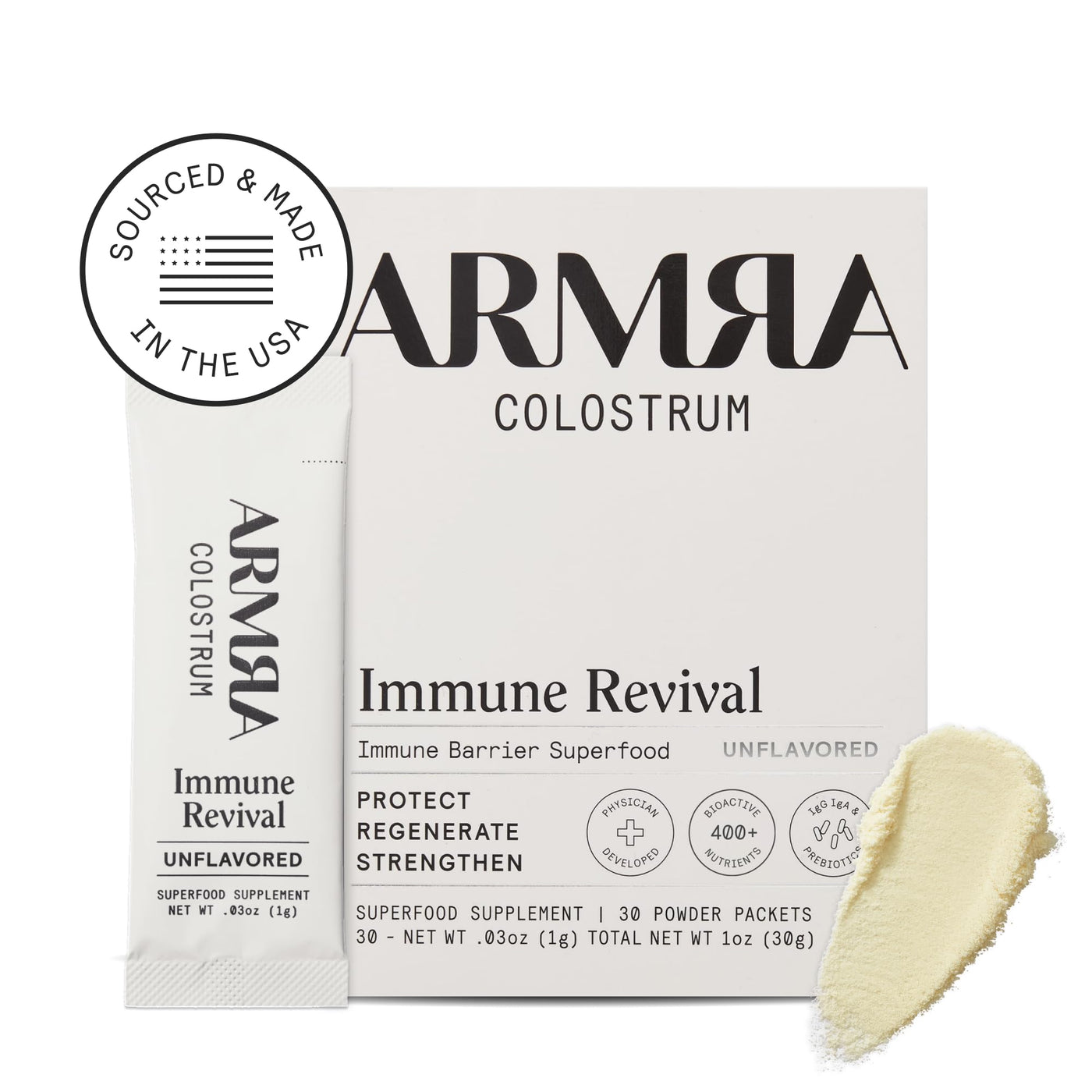 ARMRA Colostrum™ Premium Powder, Grass Fed, Gut Health Bloating Immunity Skin & Hair, Contains 400+ Bioactive Nutrients, Potent Bioavailable, Keto, Gluten & Fat Free (Unflavored | 30 Servings)