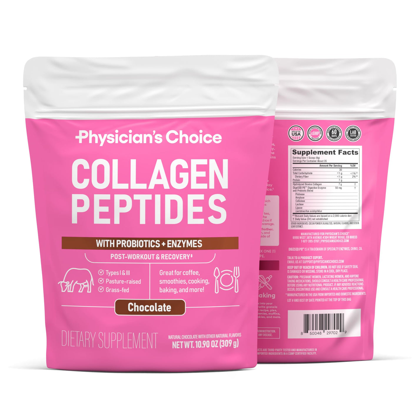 Physician's CHOICE Collagen Peptides - Hydrolyzed Protein Powder for Hair, Skin, Joints - Grass Fed, Non-GMO