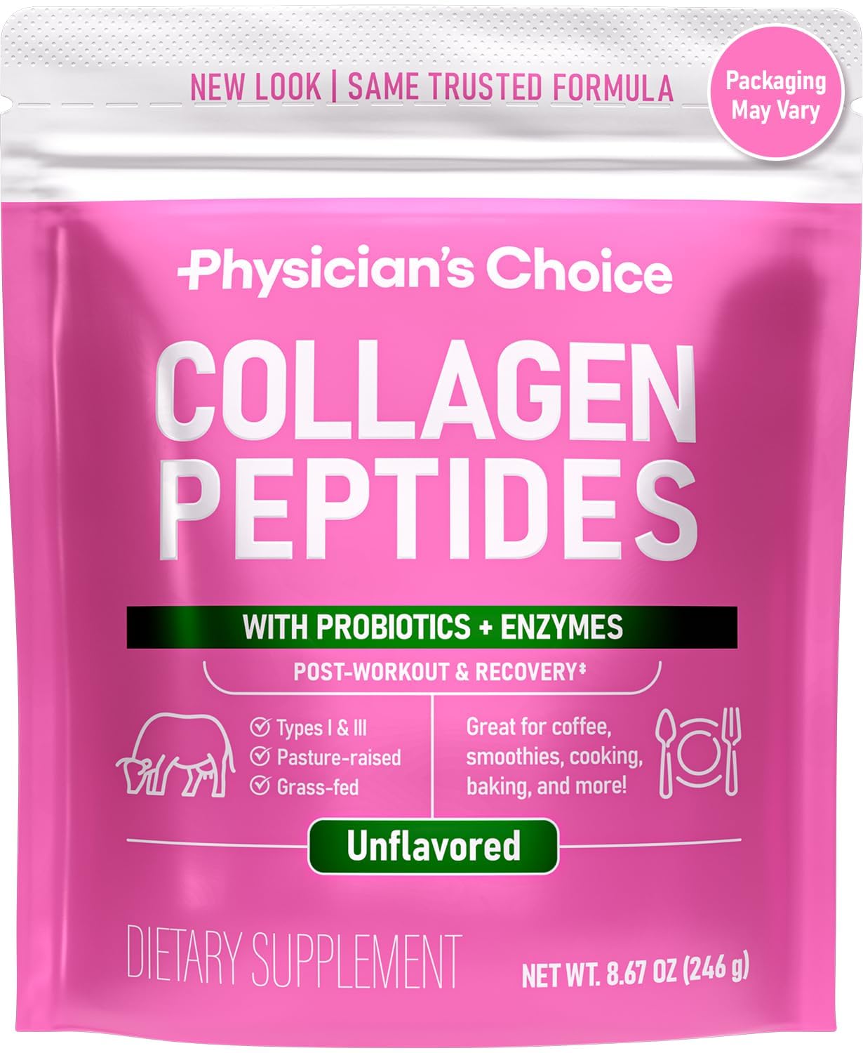 Physician's CHOICE Collagen Peptides - Hydrolyzed Protein Powder for Hair, Skin, Joints - Grass Fed, Non-GMO