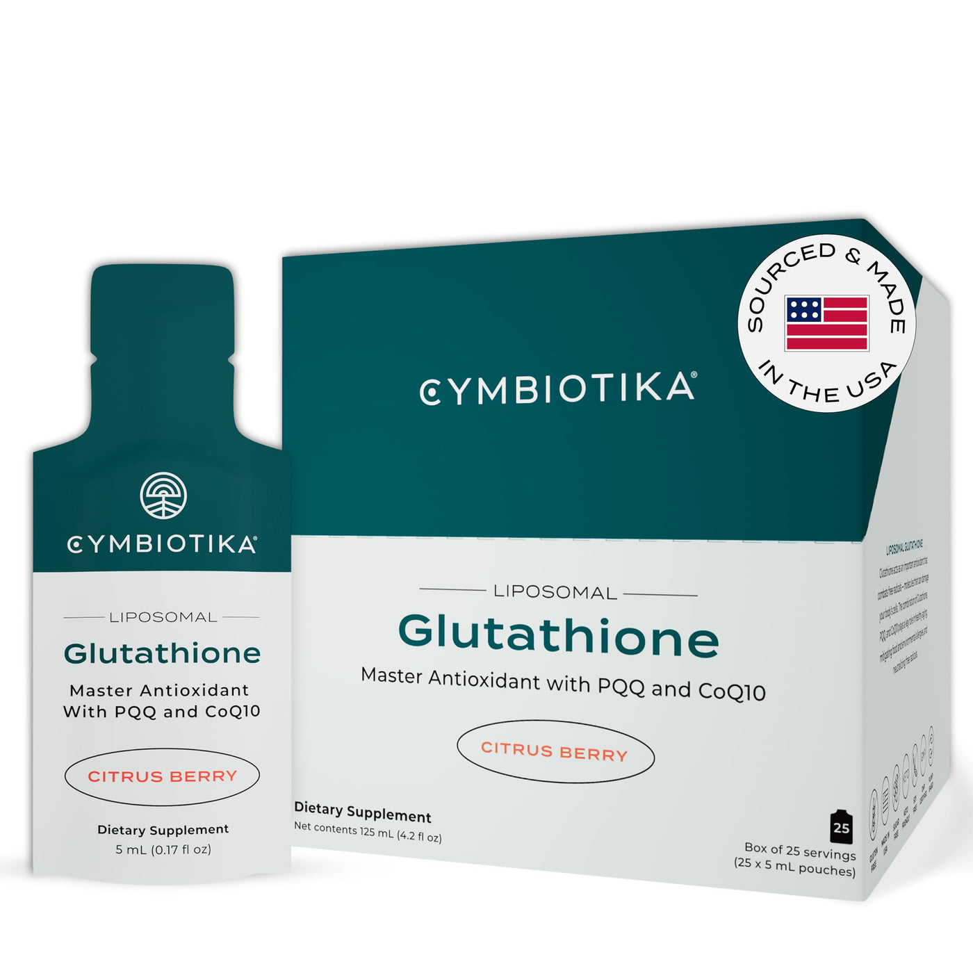 CYMBIOTIKA Glutathione with PQQ & CoQ10, USA Made, Liposomal Delivery, Glutathione Supplement, for Energy, Gut Health & Immune Support, Natural Antioxidant for Men & Women, Citrus Berry, 25 Pack