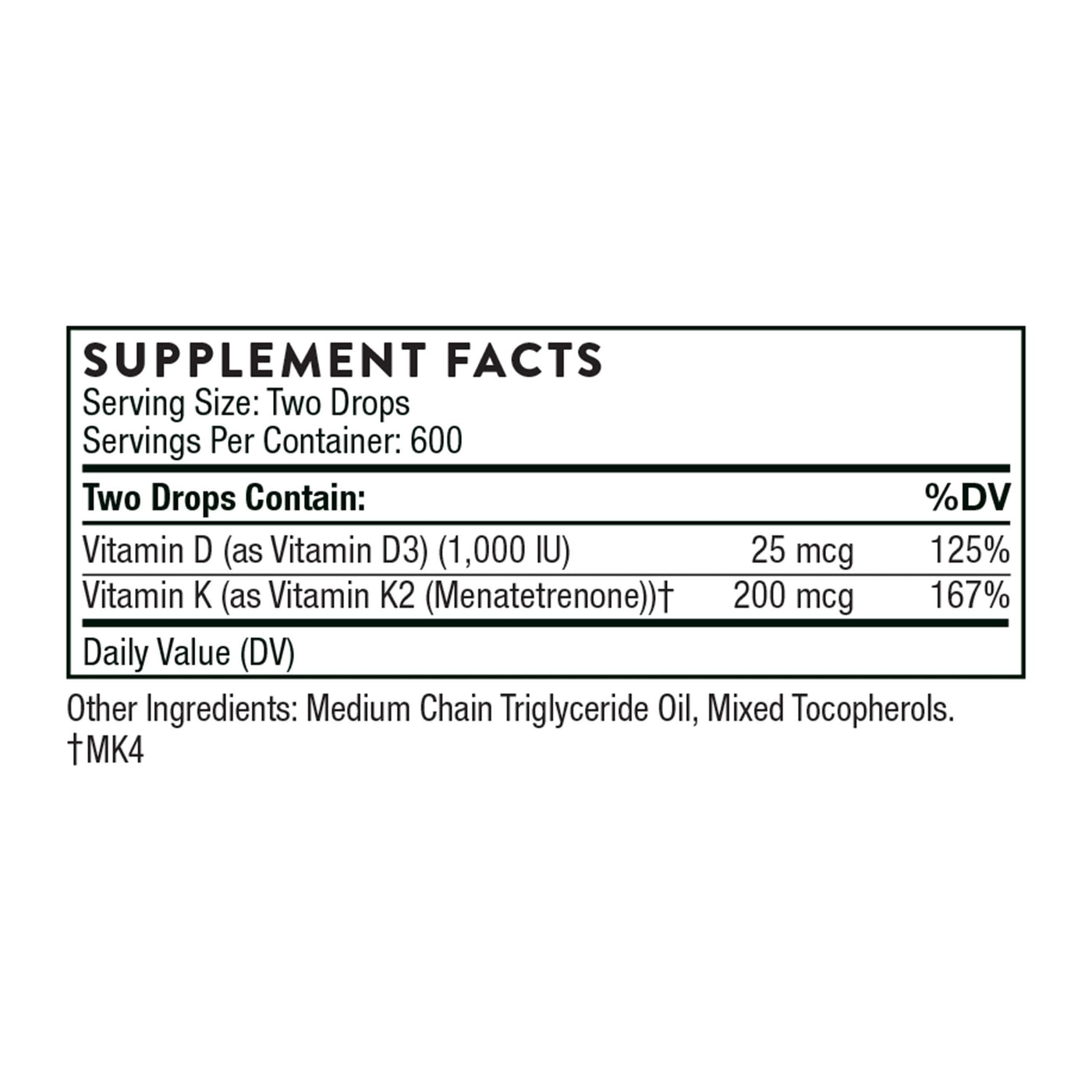 THORNE Vitamin D + K2 Liquid with a metered Dispenser - Vitamins D3 and K2 to Support Healthy Bones and Muscles* - 1 Fl Oz (30 ml) - 600 Servings