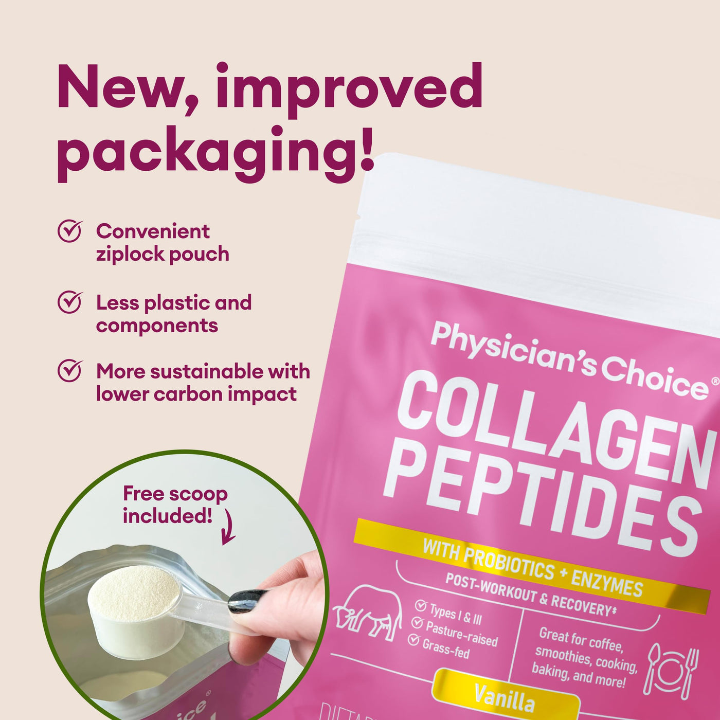 Physician's CHOICE Collagen Peptides - Hydrolyzed Protein Powder for Hair, Skin, Joints - Grass Fed, Non-GMO