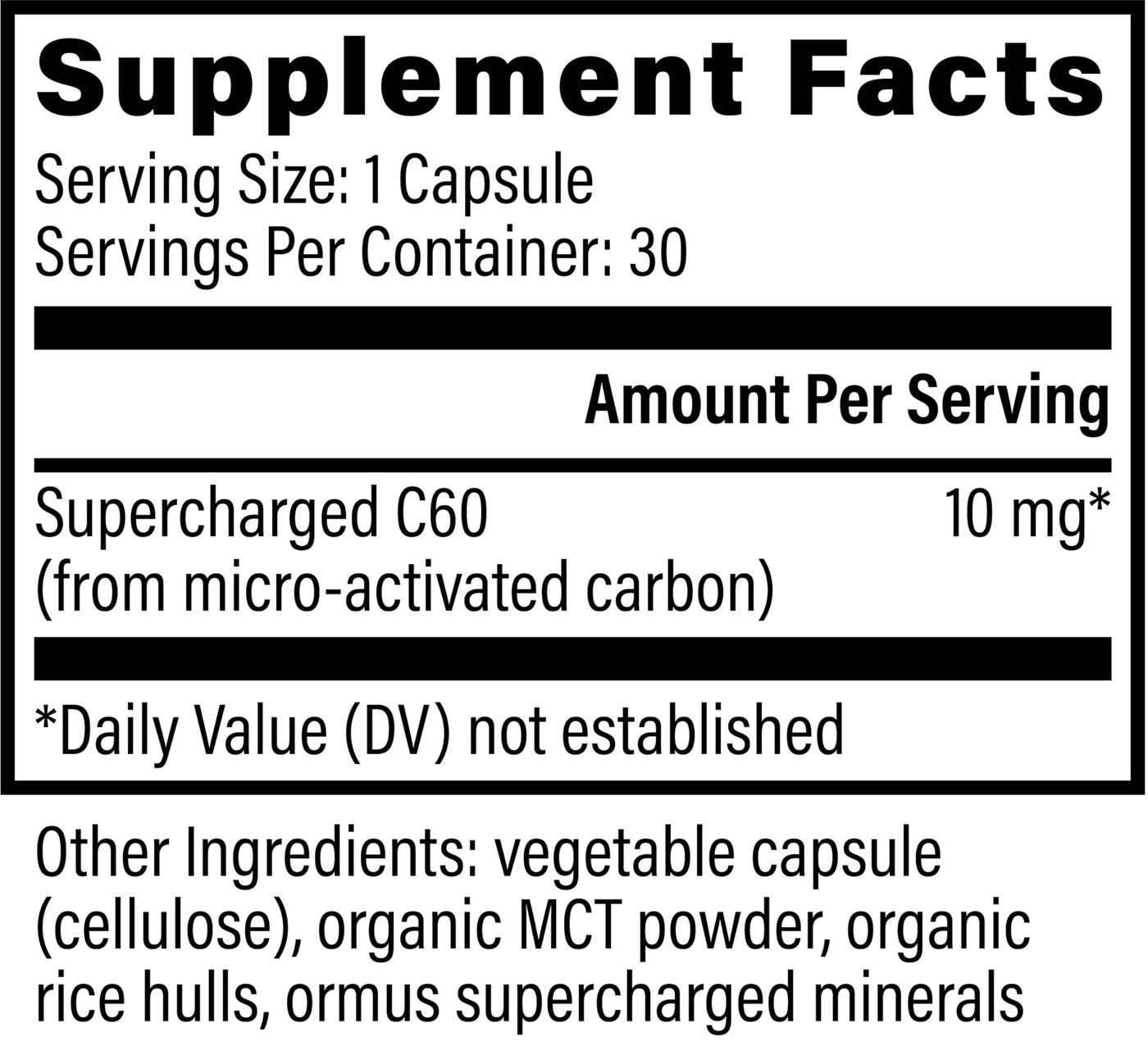 Global Healing Center Supercharged C60 - Micro-Activated Carbon Fullerene w/Organic MCT Powder, 10 Times More Powerful Than Regular C60 Supplements - Helps Detoxification, Aging (30 Capsules)